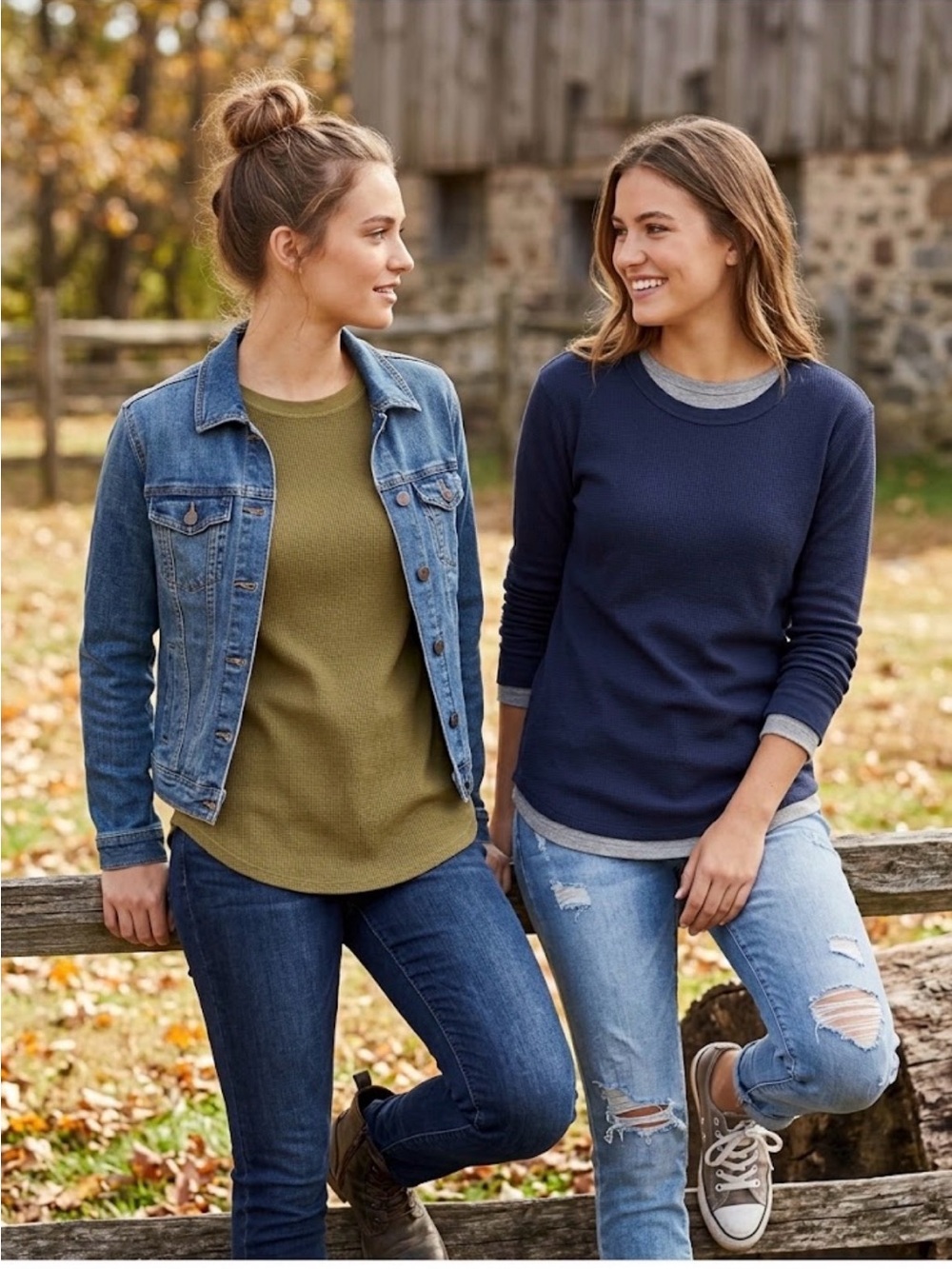 Time and Tru Waffle Knit Long Sleeve Thermal Tee S Lot 2 Green Blue Cabincore 90